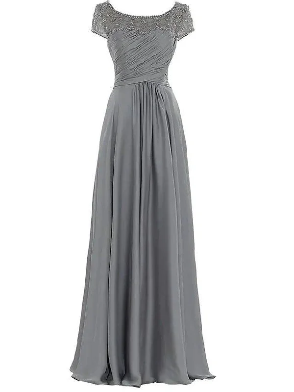 Sheath / Column Mother of the Bride Dress Elegant Jewel Neck Floor Length Chiffon Sleeveless with Pleats Beading Sheath / Column Mother of the Bride Dress Elegant Jewel Neck Floor Length Chiffon Sleeveless with Pleats Beading