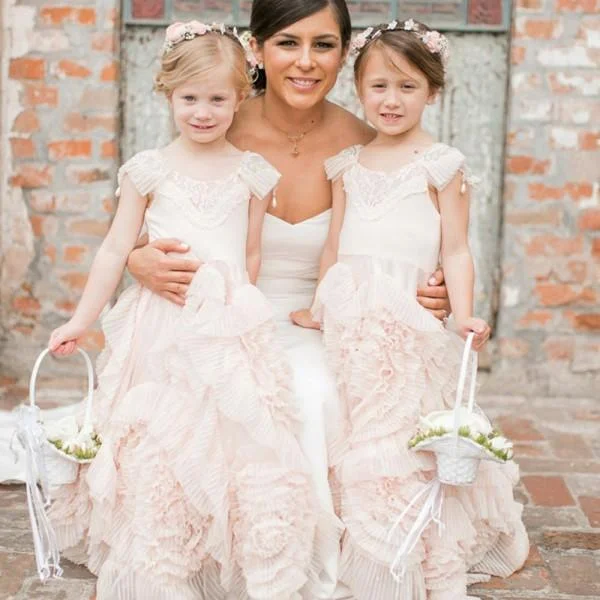 A-Line Round Neck Pearl Pink Unique Design Cap Sleeves Flower Girl Dresses, Fashion Little Girl Dresses, FG102 A-Line Round Neck Pearl Pink Unique Design Cap Sleeves Flower Girl Dresses, Fashion Little Girl Dresses, FG102