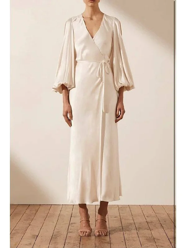 Sheath / Column Mother of the Bride Dress Simple Elegant V Neck Ankle Length Charmeuse 3/4 Length Sleeve with Bow(s) Sheath / Column Mother of the Bride Dress Simple Elegant V Neck Ankle Length Charmeuse 3/4 Length Sleeve with Bow(s)