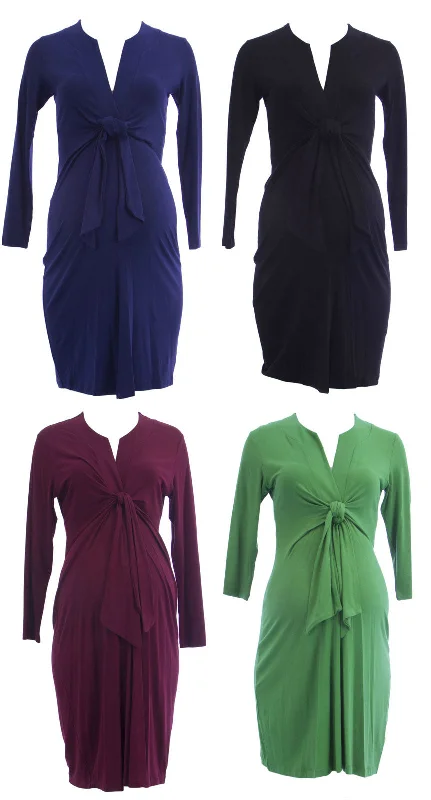 OLIAN Maternity Women's Knot Front 3/4 Sleeve Dress $125 NWT