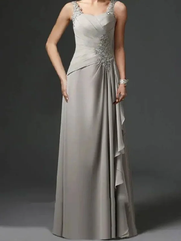 Sheath / Column Mother of the Bride Dress Elegant Sweetheart Neckline Floor Length Chiffon Lace Sleeveless with Ruffles Sheath / Column Mother of the Bride Dress Elegant Sweetheart Neckline Floor Length Chiffon Lace Sleeveless with Ruffles