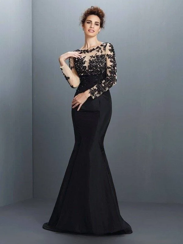 Trumpet/Mermaid Bateau Applique Long Sleeves Long Taffeta Mother of the Bride Dresses Trumpet/Mermaid Bateau Applique Long Sleeves Long Taffeta Mother of the Bride Dresses
