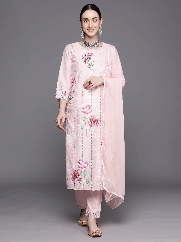 Women's Pink Embroidered Straight Kurta Trousers With Dupatta Set - Indo Era Trousers Hiking Durable