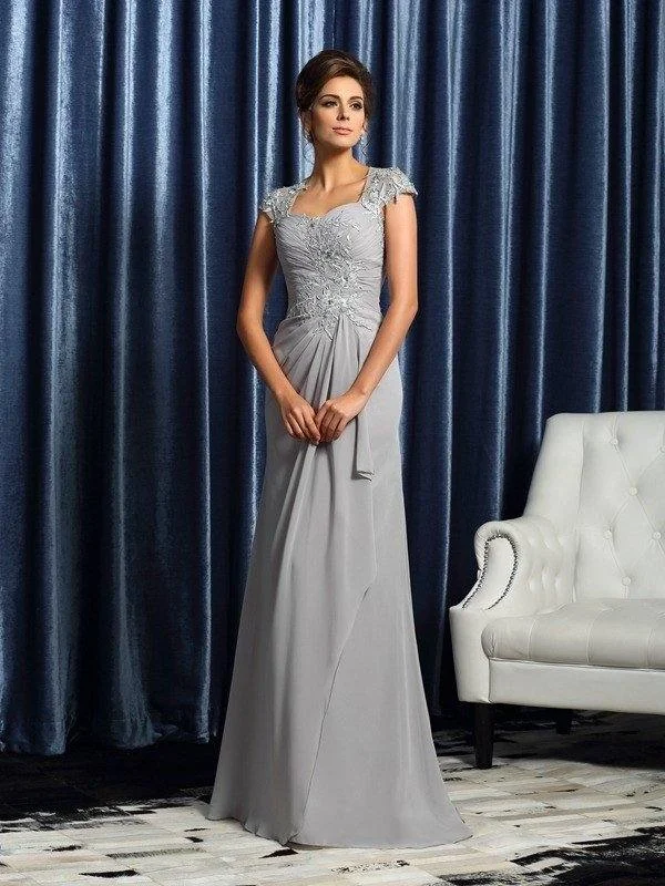 Sheath/Column Sweetheart Applique Short Sleeves Long Chiffon Mother of the Bride Dresses Sheath/Column Sweetheart Applique Short Sleeves Long Chiffon Mother of the Bride Dresses