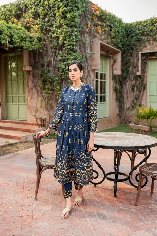 Pakistani Gown and Trouser Dress in Blue Color for Eid Trousers Silk Elegant