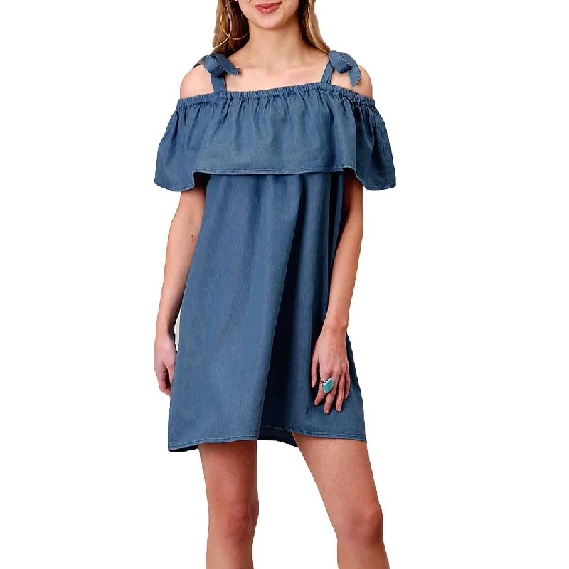 Roper Women's Tie strap Denim Flounce Top Dress
