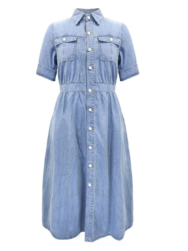 Short Sleeve Denim A-Line Dress