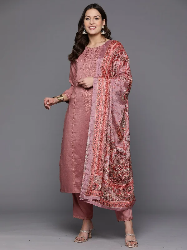 Women's Mauve Embroidered Straight Kurta Trousers With Dupatta Set - Indo Era Trousers Canvas Durable