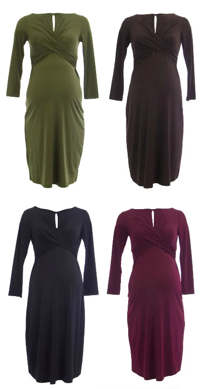 OLIAN Maternity Women's Keyhole 3/4 Sleeve Sheath Dress $148 NWT