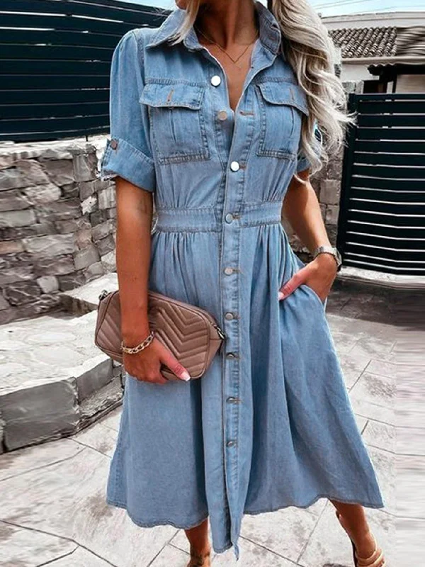 Washed Denim A-Line Dress