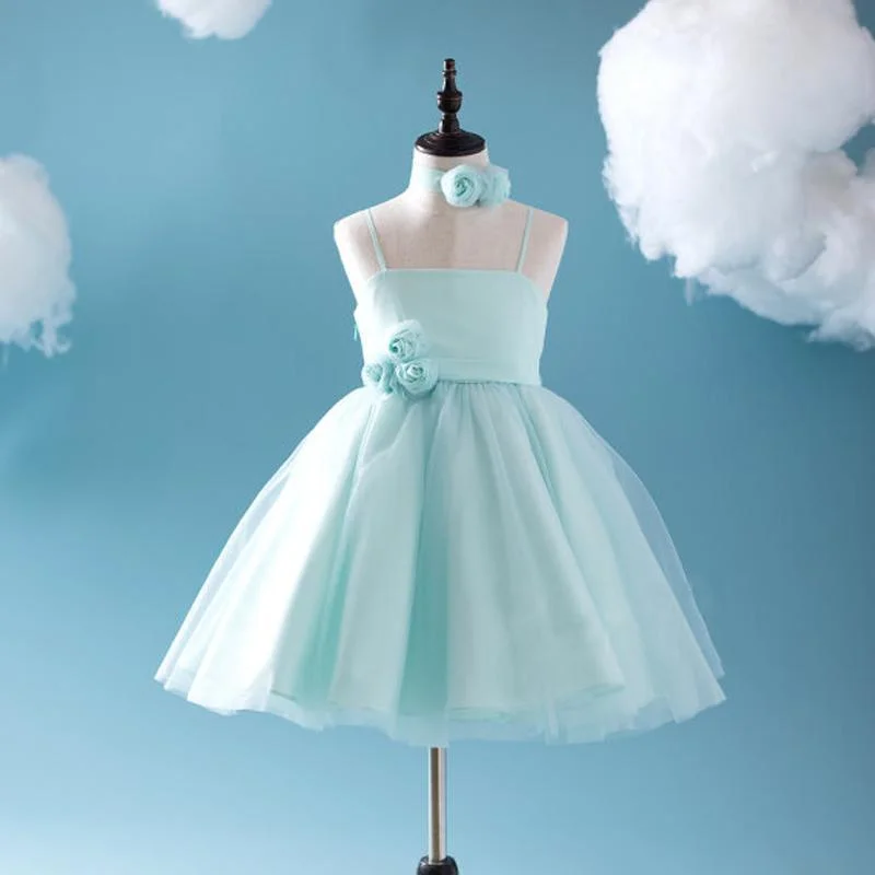 Cute Tiffany Blue Spaghetti Tulle Satin Flower Girl Dresses, Cheap Popular Little Girl Dresses, FG050 Cute Tiffany Blue Spaghetti Tulle Satin Flower Girl Dresses, Cheap Popular Little Girl Dresses, FG050