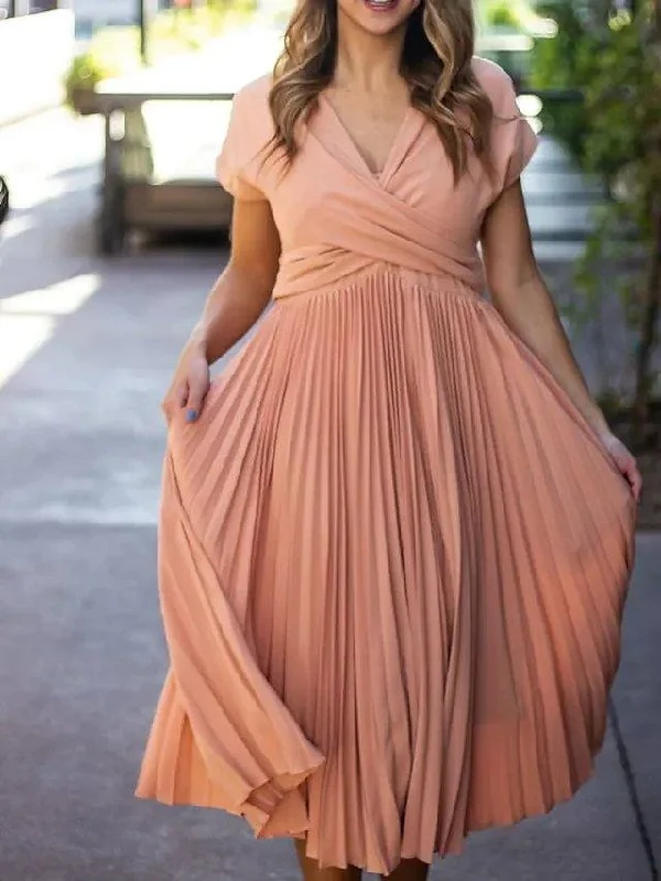 A-Line Mother of the Bride Dress Elegant V Neck Ankle Length Chiffon Short Sleeve with Sash / Ribbon Tier Ruching A-Line Mother of the Bride Dress Elegant V Neck Ankle Length Chiffon Short Sleeve with Sash / Ribbon Tier Ruching
