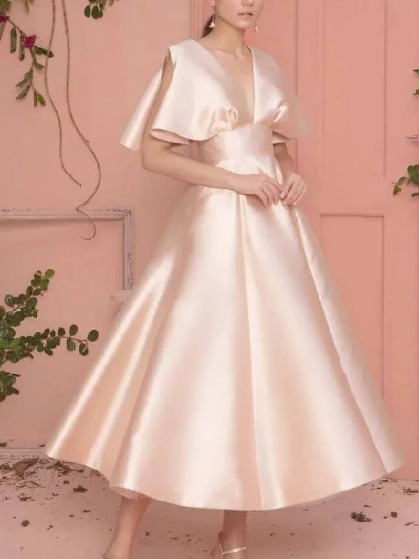 A-Line Mother of the Bride Dress Elegant V Neck Ankle Length Satin Sleeveless with Sash / Ribbon A-Line Mother of the Bride Dress Elegant V Neck Ankle Length Satin Sleeveless with Sash / Ribbon