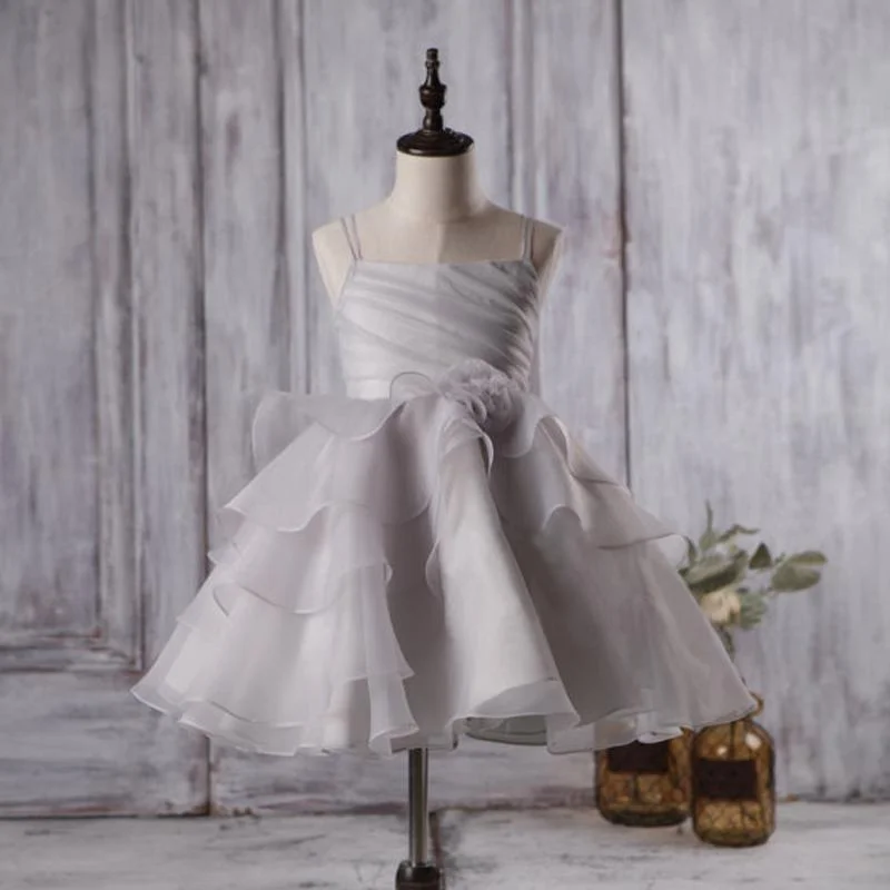 Cute Light Grey Organza Bustled Flower Little Girl Dresses, Cheap Flower Girl Dresses, FG057 Cute Light Grey Organza Bustled Flower Little Girl Dresses, Cheap Flower Girl Dresses, FG057