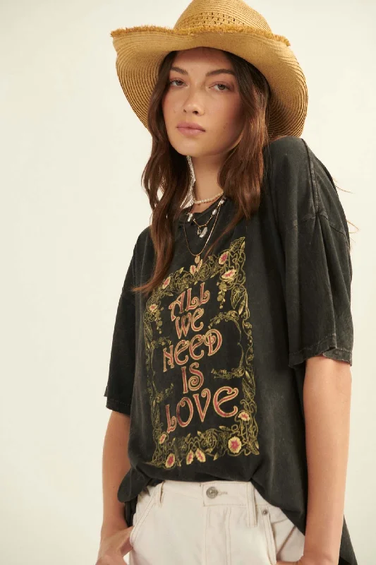 All We Need is Love Distressed Graphic Tee Graphic Embroidered Appliqued