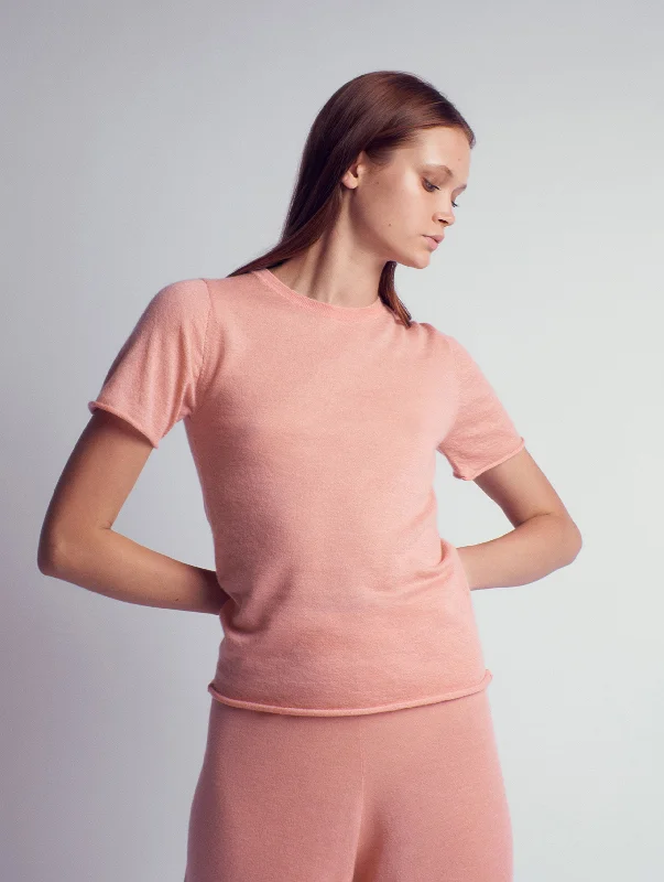 BELINDA Cashmere knitted T-shirt Salmon Fitted T-Shirt Seamless Stretchy