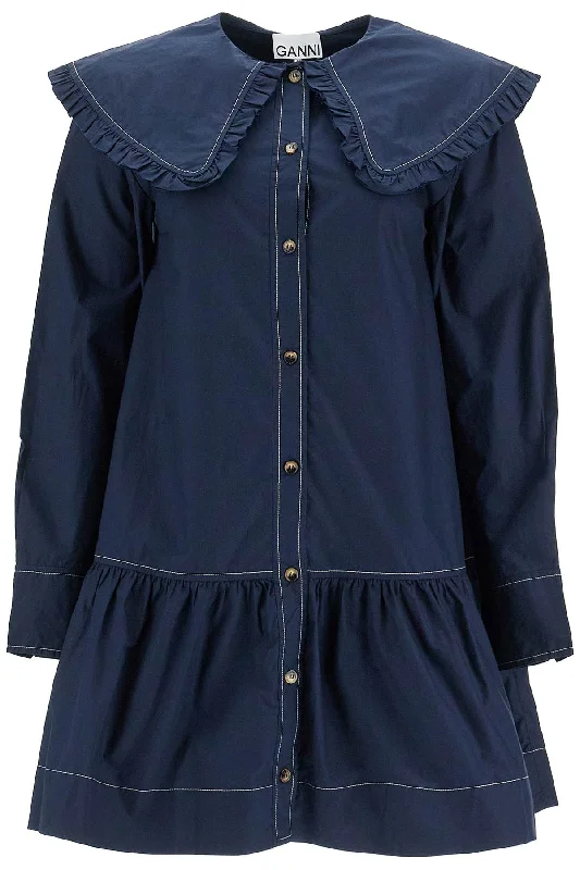 Ganni Women's Mini Chemisier Shirt Mesh Fabric Canvas Fabric Denim Fabric