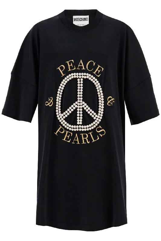 Moschino Women's "Peace & Pearls T-Shirt Chenille Blend Fleece Blend Nylon Blend
