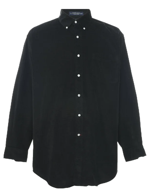 Black Corduroy Shirt - L Rayon Velvet Corduroy