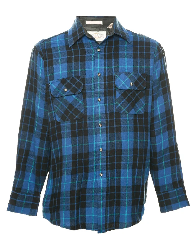 Blue Checked Shirt - M Cotton Fabric Linen Fabric Terry Fabric