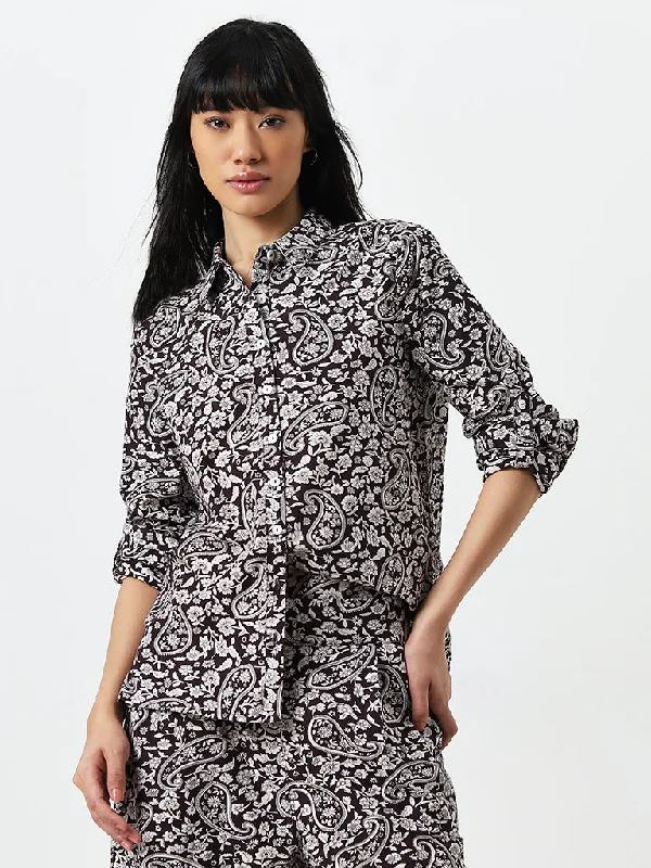 Bombay Paisley Brown Paisley Printed Cotton Shirt Machine Wash Dry Clean Hand Wash