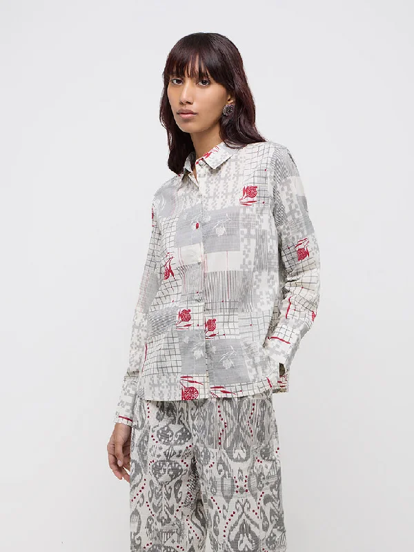Bombay Paisley Grey Abstract-Printed Cotton Shirt Fashionable Trendy Casual