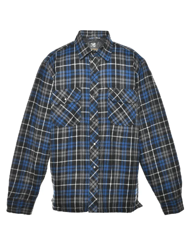 Classic Checked Navy & Black Shirt - L Collared Crew Neck Turtle Neck