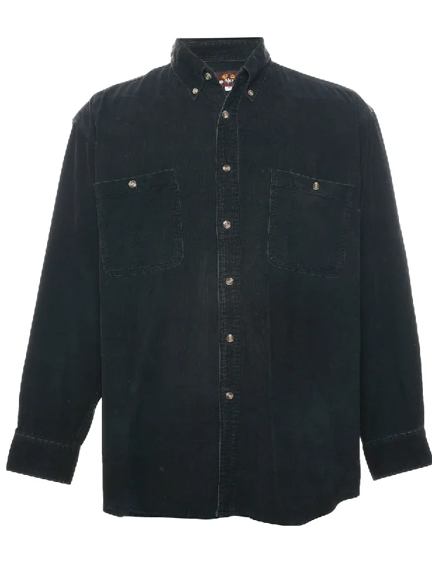 Corduroy Black Shirt - M Ribbed Striped Patterned