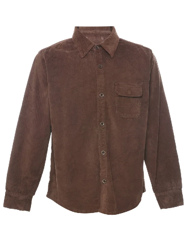Corduroy Brown Shirt - M Satin Blend Silk Blend Wool Blend