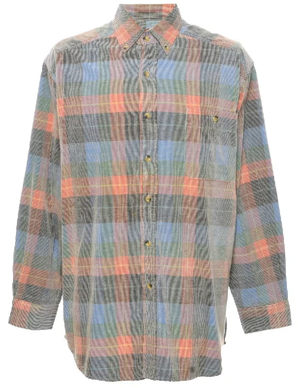 Corduroy Checked Shirt - L Lace Blend Ribbed Blend Corduroy Blend