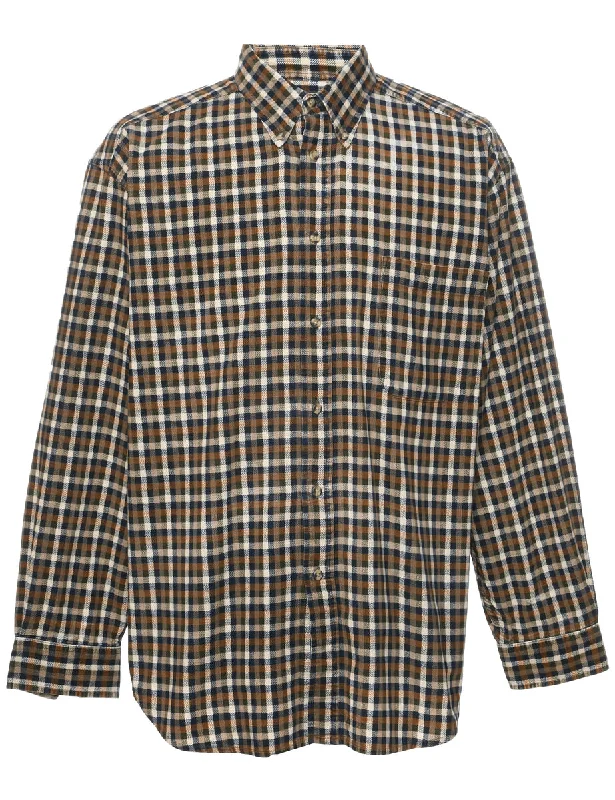 Corduroy Checked Shirt - L Hooded Caped Shawl Collar