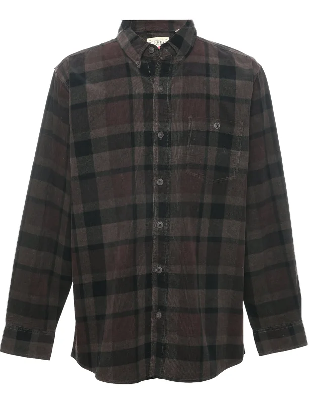 Corduroy Checked Shirt - L Notch Collar Peter Pan Collar Cowl Neck