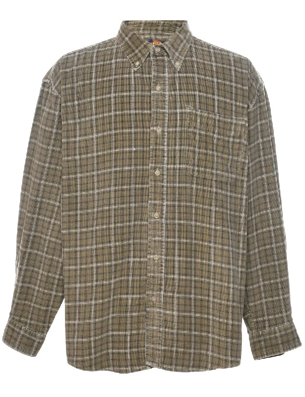 Corduroy Checked Shirt - L Front Pockets Side Pockets Patch Pockets