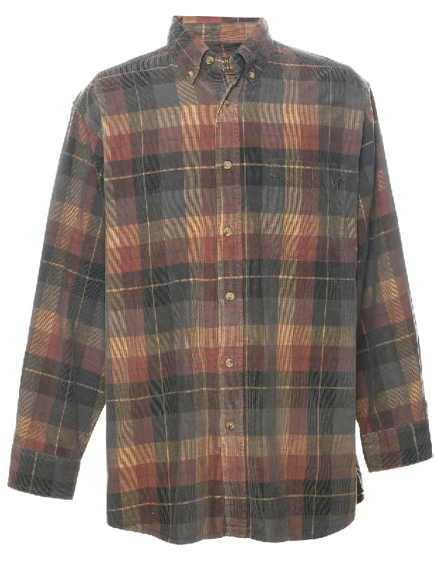 Corduroy Checked Shirt - L Welt Pockets Slit Pockets