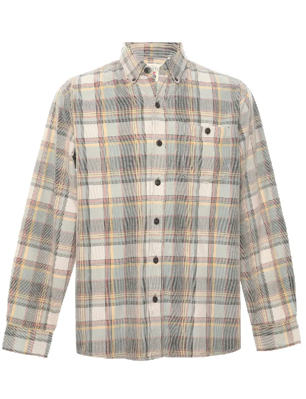 Corduroy Checked Shirt - M Thin T-Shirt Open Front Quick Dry
