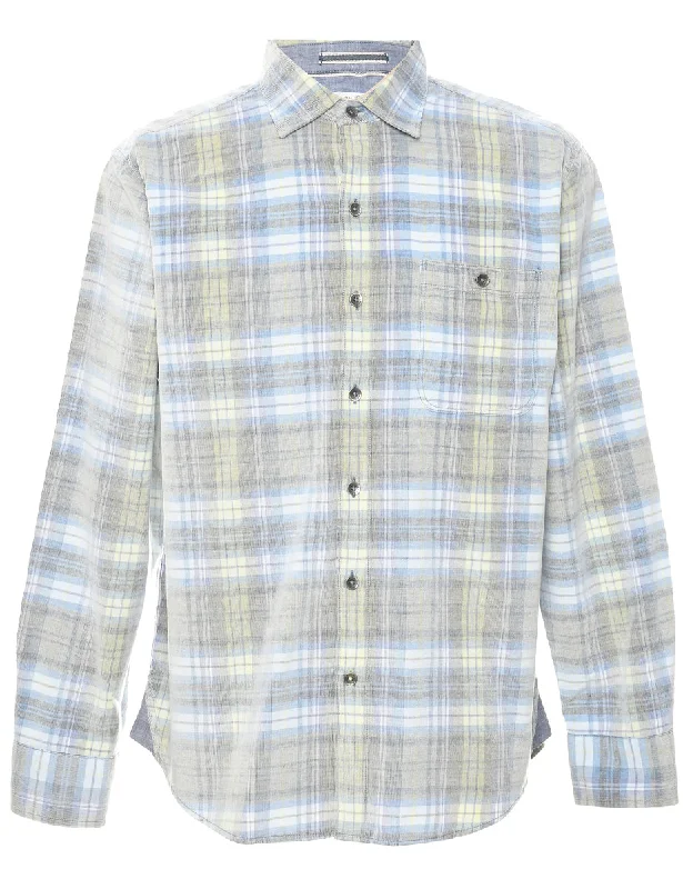 Corduroy Checked Shirt - M Anti-Pilling Machine Wash Handmade
