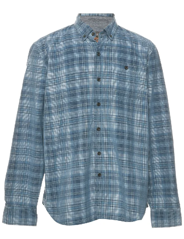 Corduroy Checked Shirt - M V-Neck T-Shirt Long Sleeve Cotton