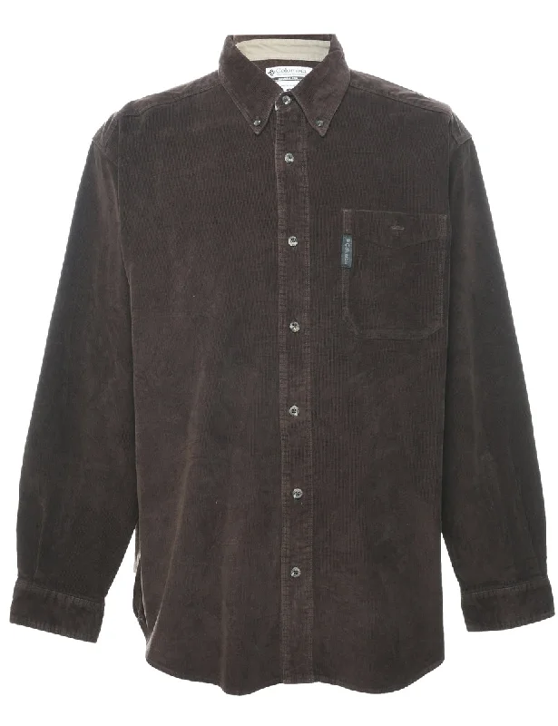 Corduroy Dark Brown Shirt - L Plaid T-Shirt Polka Dot Checkered