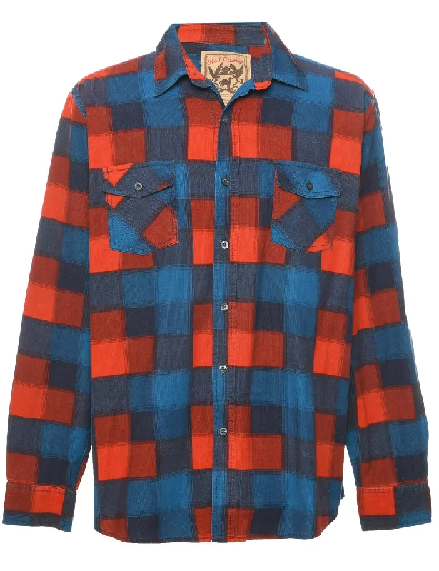 Corduroy Fabric Checked Shirt - XL Zippered Buttoned Snapped