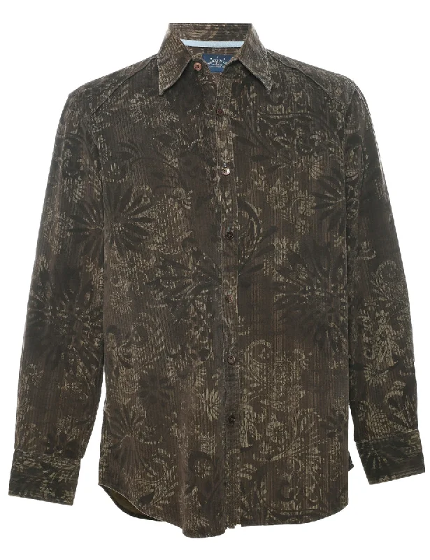 Corduroy Floral Shirt - M Fleece Nylon Spandex