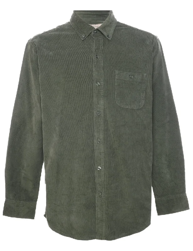 Corduroy Green Shirt - M Rayon Velvet Corduroy