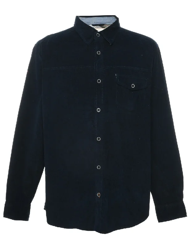 Corduroy Navy Shirt - L Striped Floral Plaid