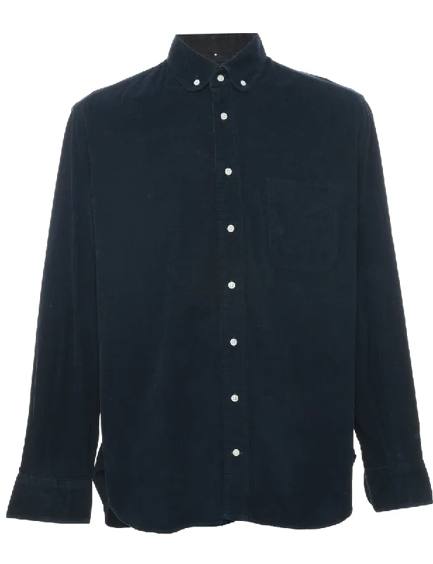 Corduroy Navy Shirt - L Mesh Blend Leather Blend Suede Blend