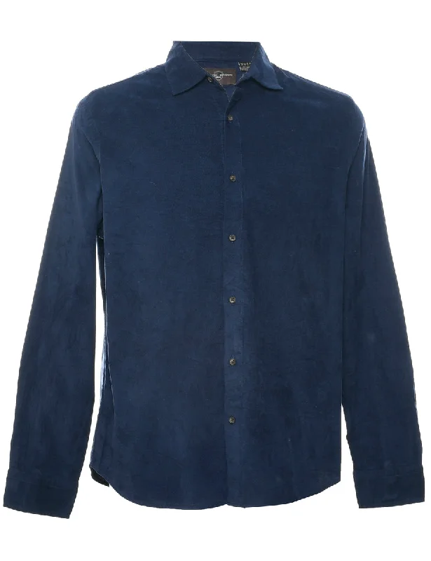 Corduroy Navy Shirt - M Hooded Caped Shawl Collar