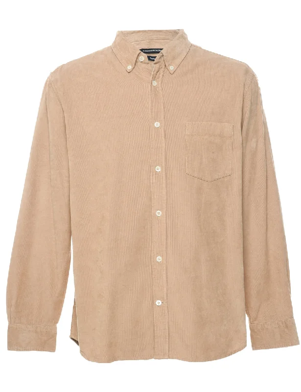 Corduroy Tan Shirt - L Embroidered Appliqued Beaded