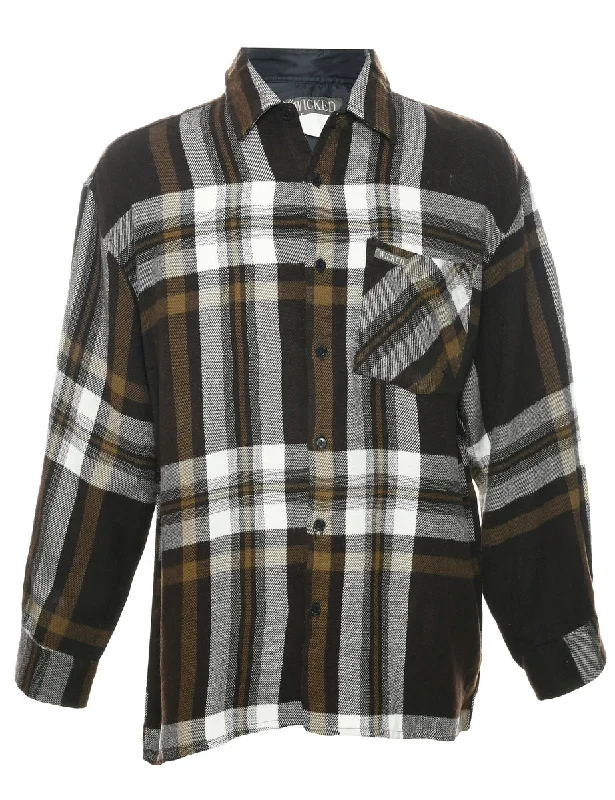 Dark Brown Checked Shirt - M Lace Blend Ribbed Blend Corduroy Blend