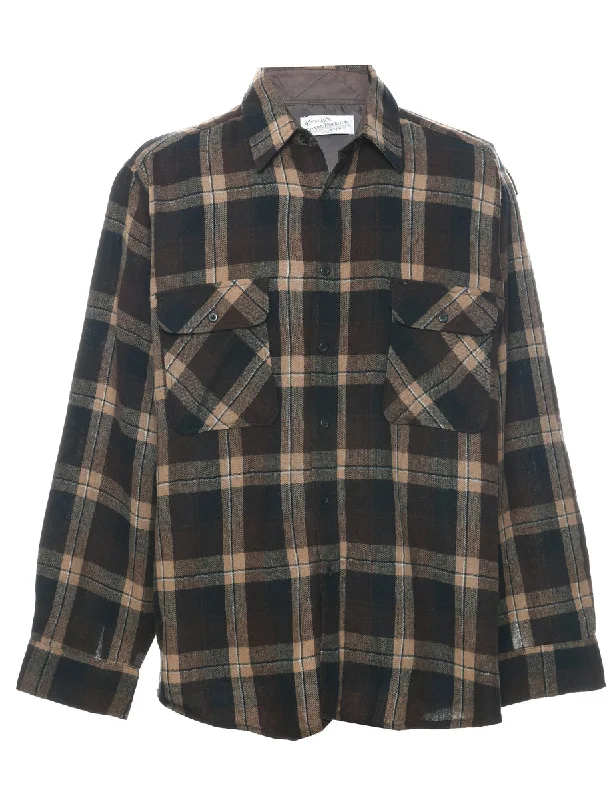 Dark Brown Checked Shirt - XL Striped Floral Plaid