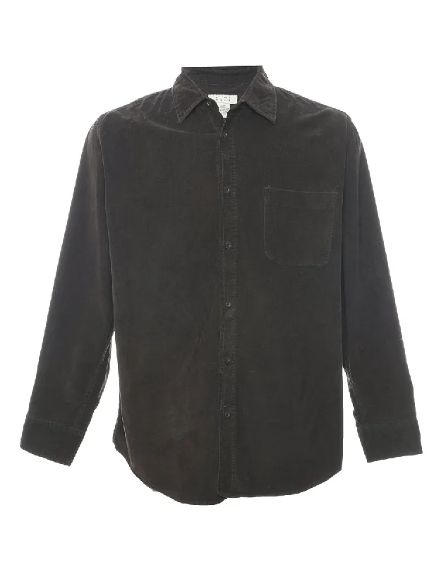 Dark Brown Corduroy Shirt - S Collared Crew Neck Turtle Neck