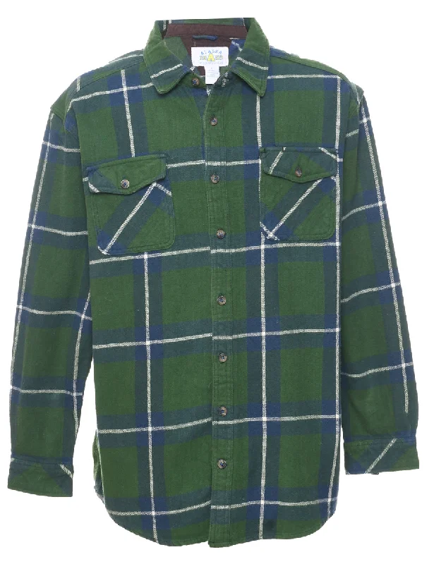 Dark Green Checked Shirt - L Zippered Buttoned Snapped