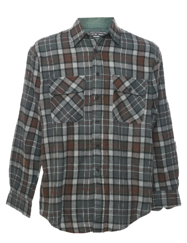 Dark Grey Checked Shirt - M Iron Safe Non-Iron Wrinkle Free